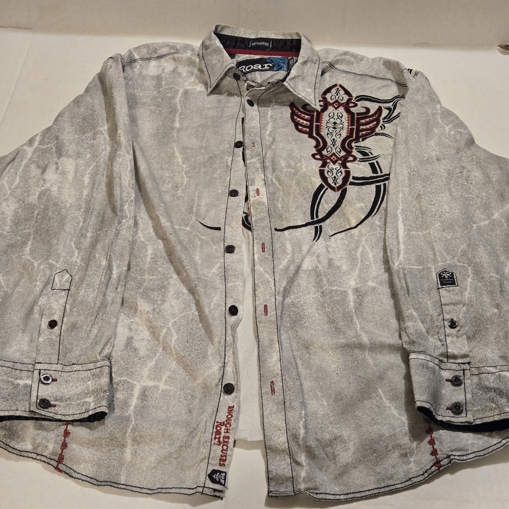 Roar Men's Strength Refined Embroidered Cargo Button Shirt XXL